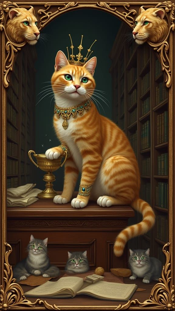 Regal Tabby Cat as The Emperor in Baroque Style