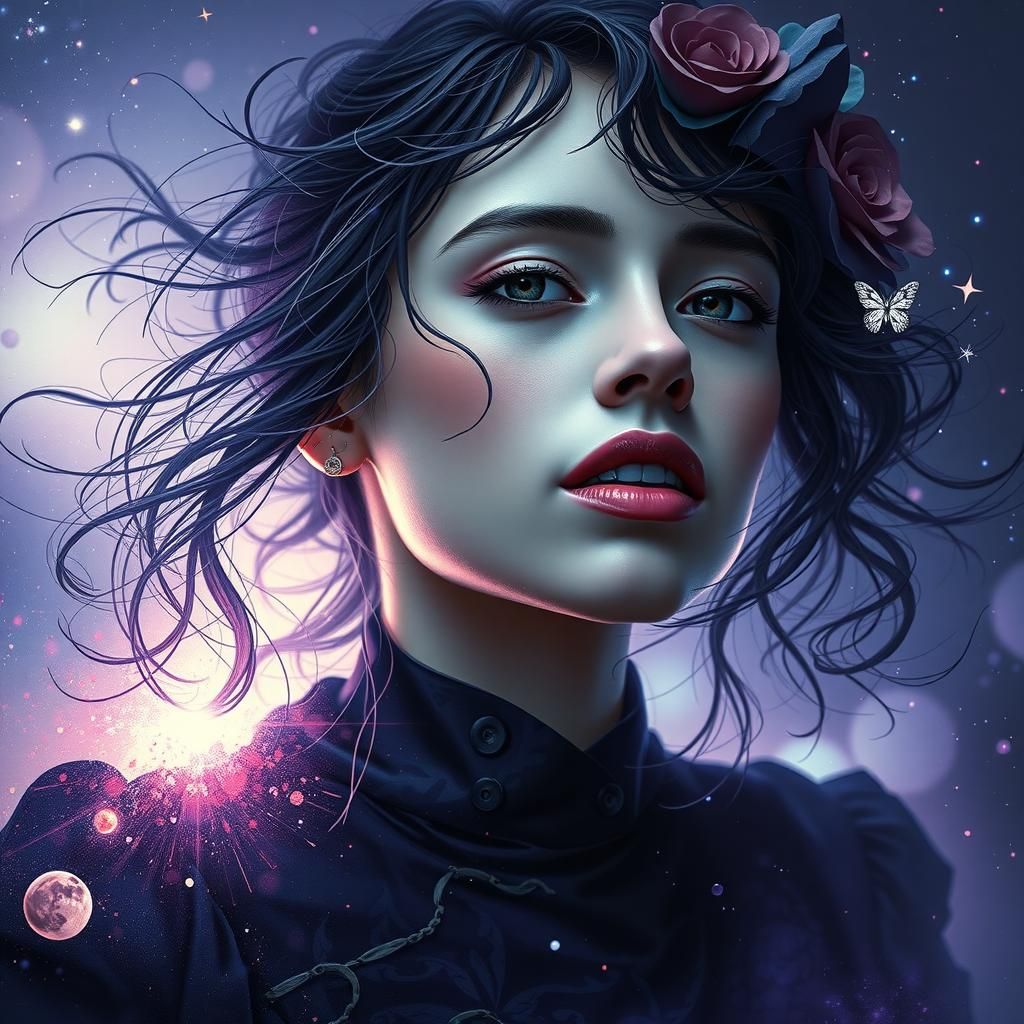 Ethereal Goth Girl Portrait in 3D