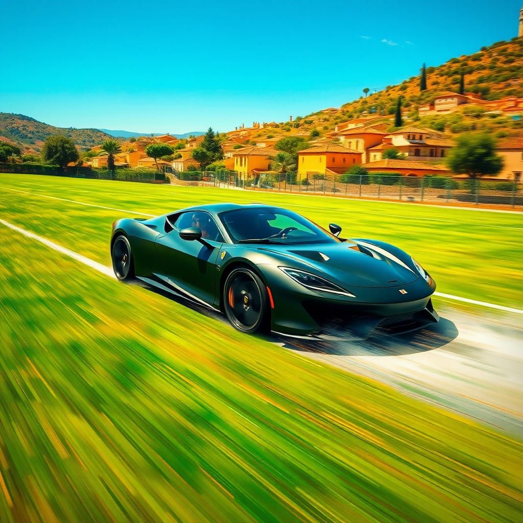 Sports Car on Spanish Soccer Field, Dreamlike Fusion