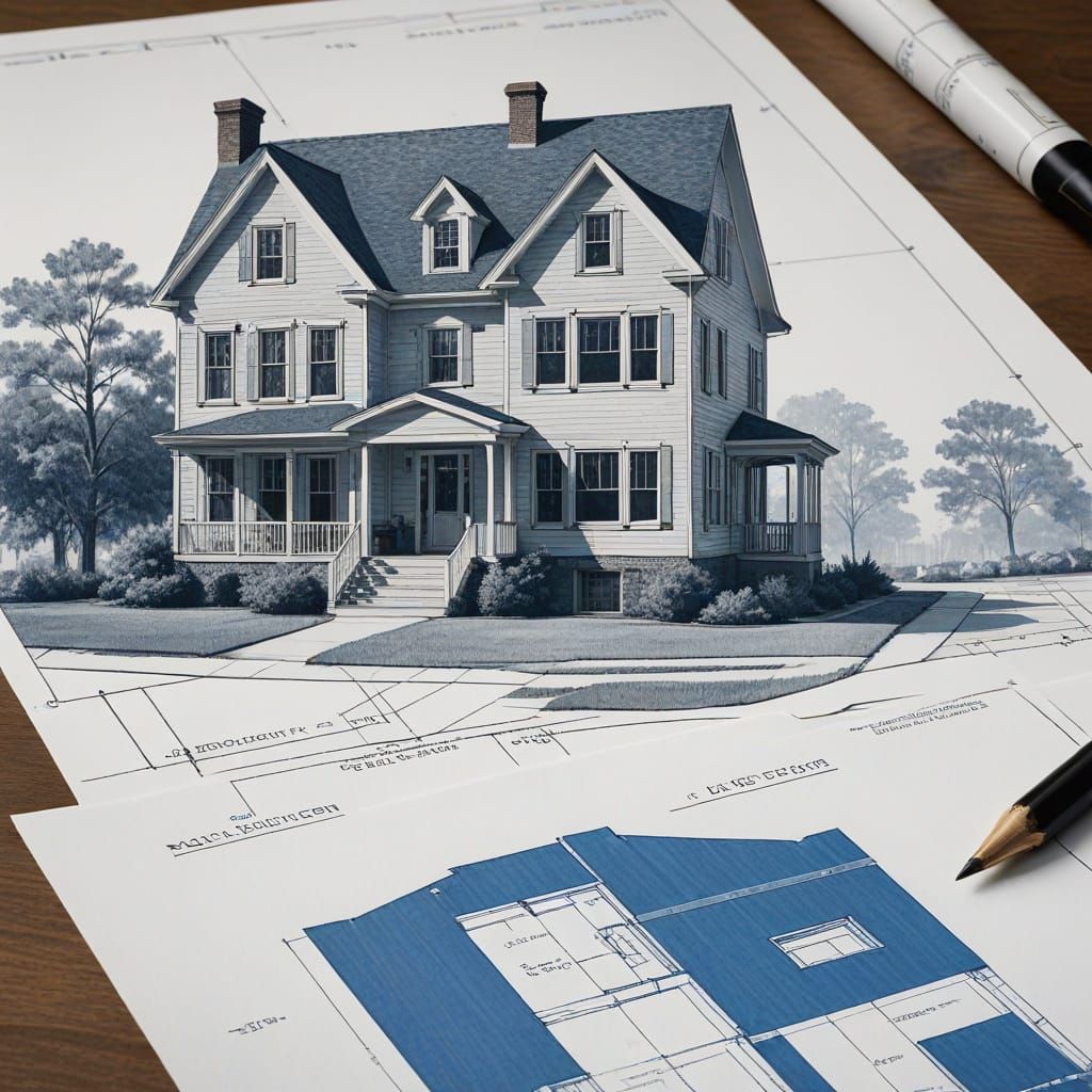 House Blueprint next to finished subject photograph