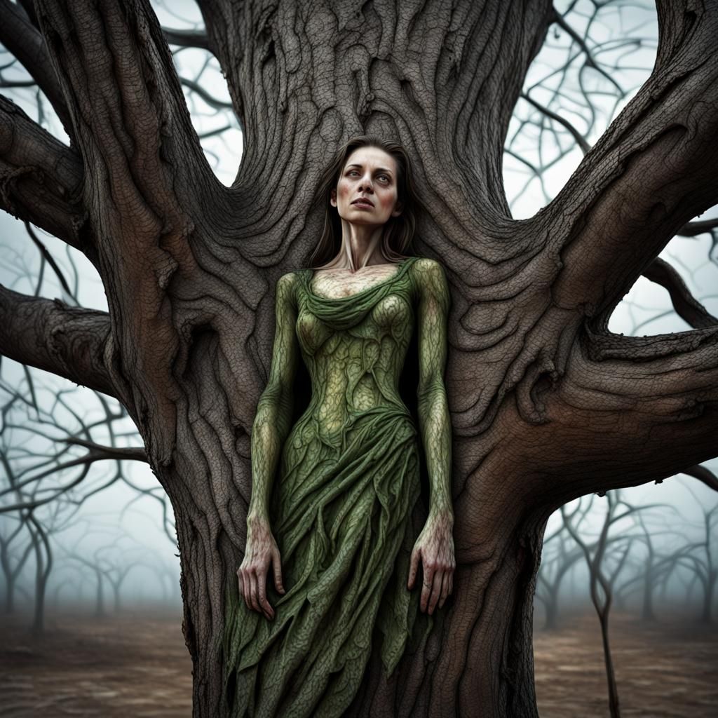 Ethereal Woman Embedded in a Dead Tree
