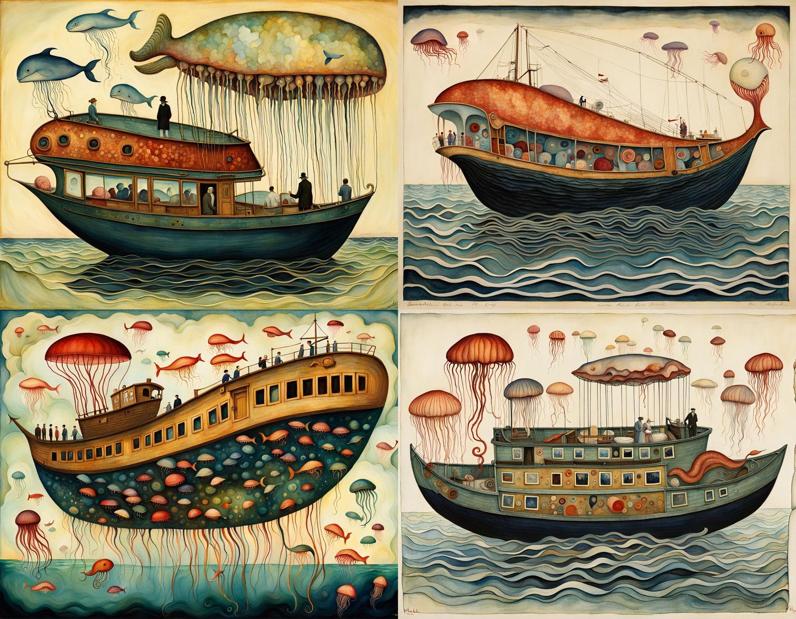 Horrific Hybrid Jellyfish Whale in Expressionist Style