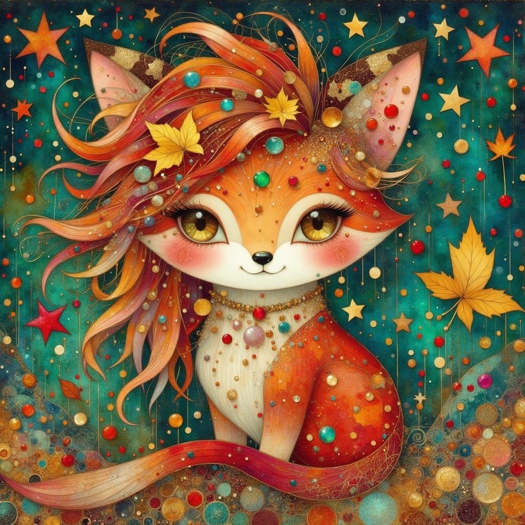 Fiery Eyes Reflecting Stars, Whimsical Digital Art