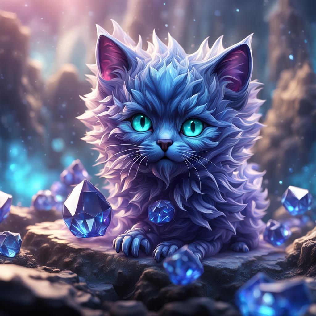 Crystallized Sapphire Kitten: Detailed Matte Painting