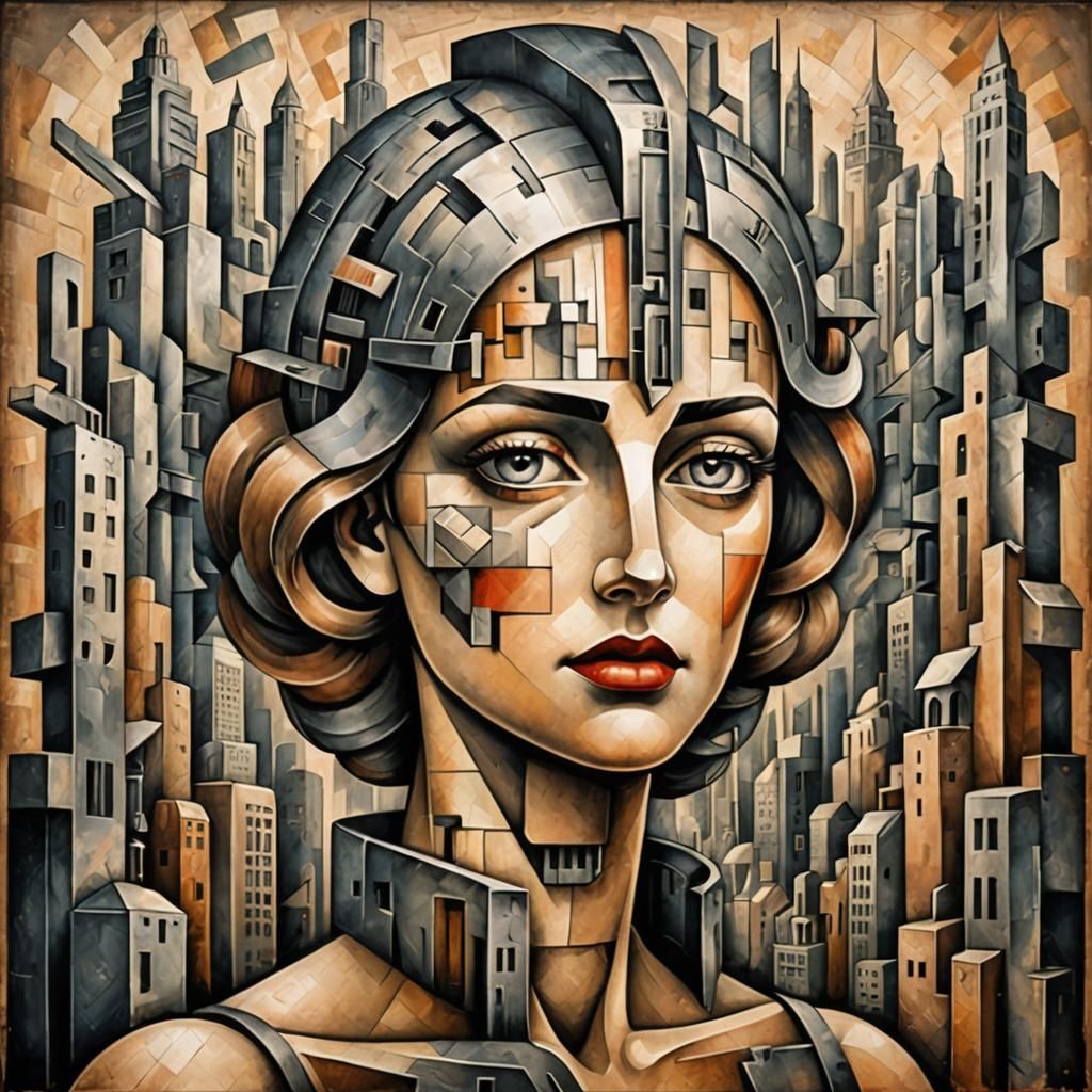 Cubist Metropolis Masterpiece: Mixed Media Art