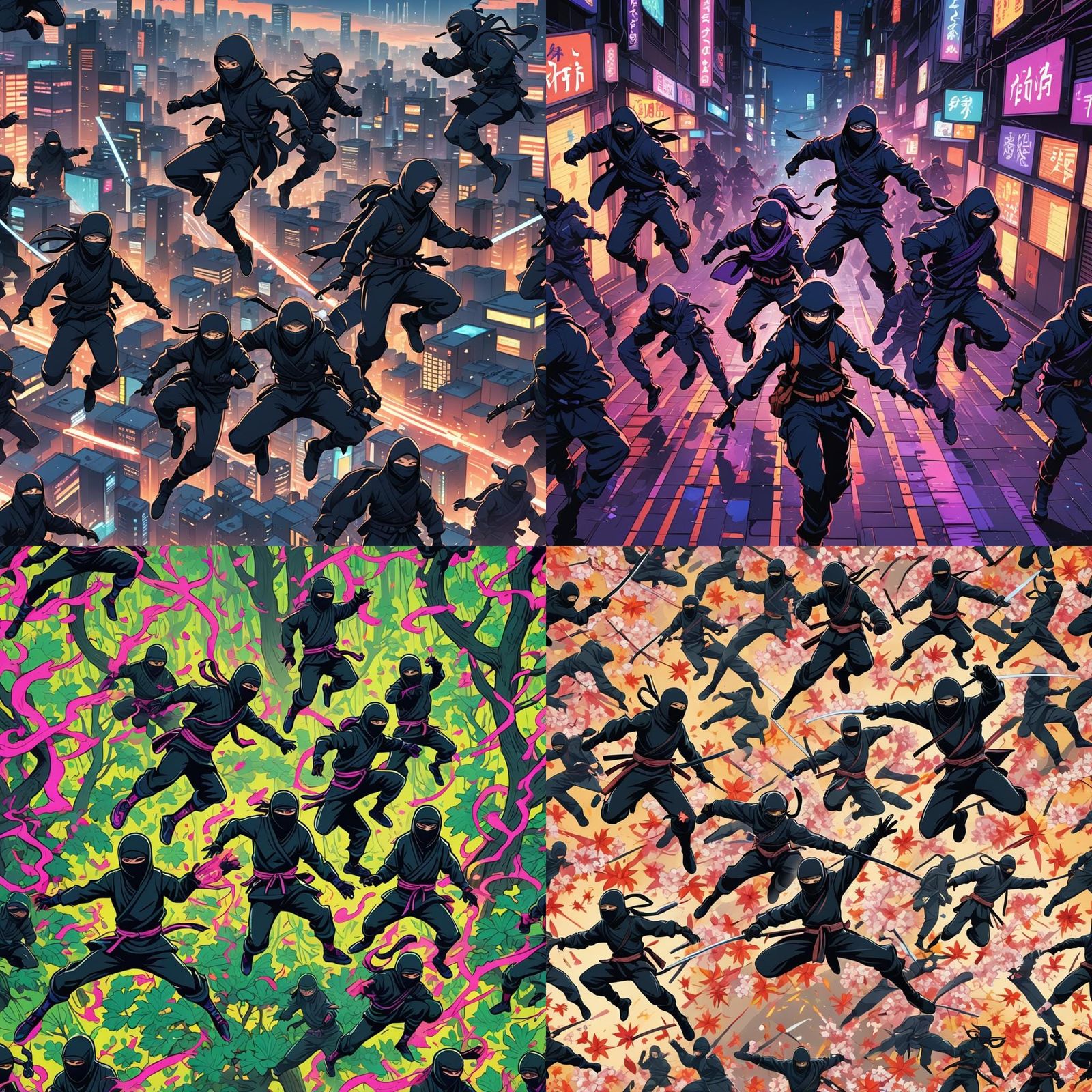 Seamless Ninja Pattern in Anime Style
