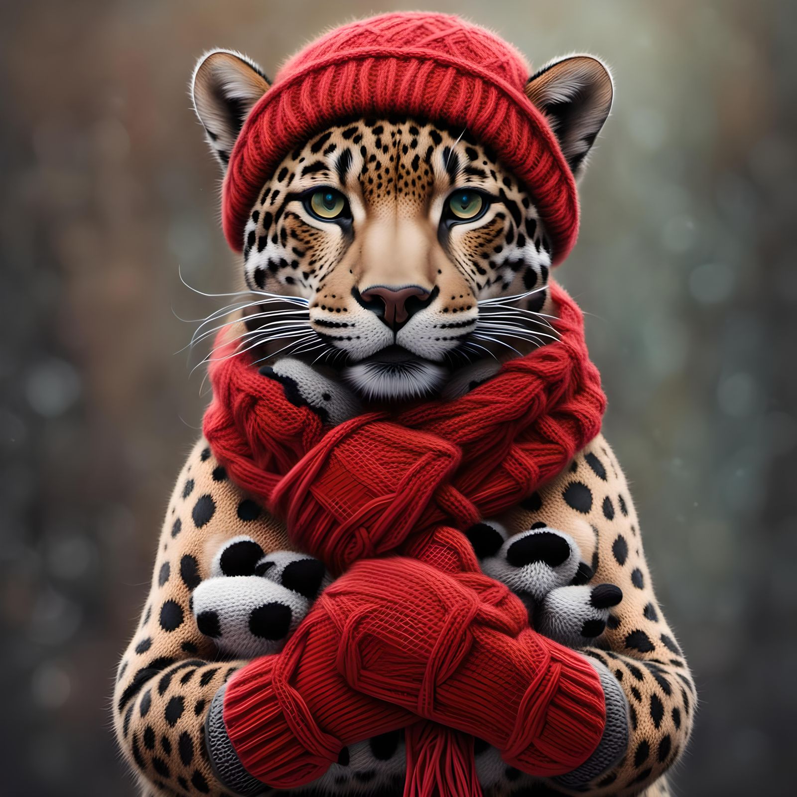 Jaguar in Cozy Knitwear: A Semi-Realistic Portrait