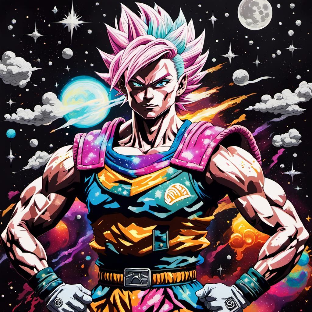 Super Saiyan Champion Flies Through Colorful Nebula