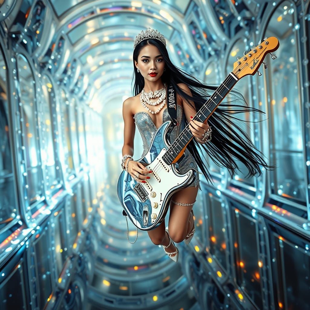 Futuristic Guitarist in Flight, Sci-Fi Costume