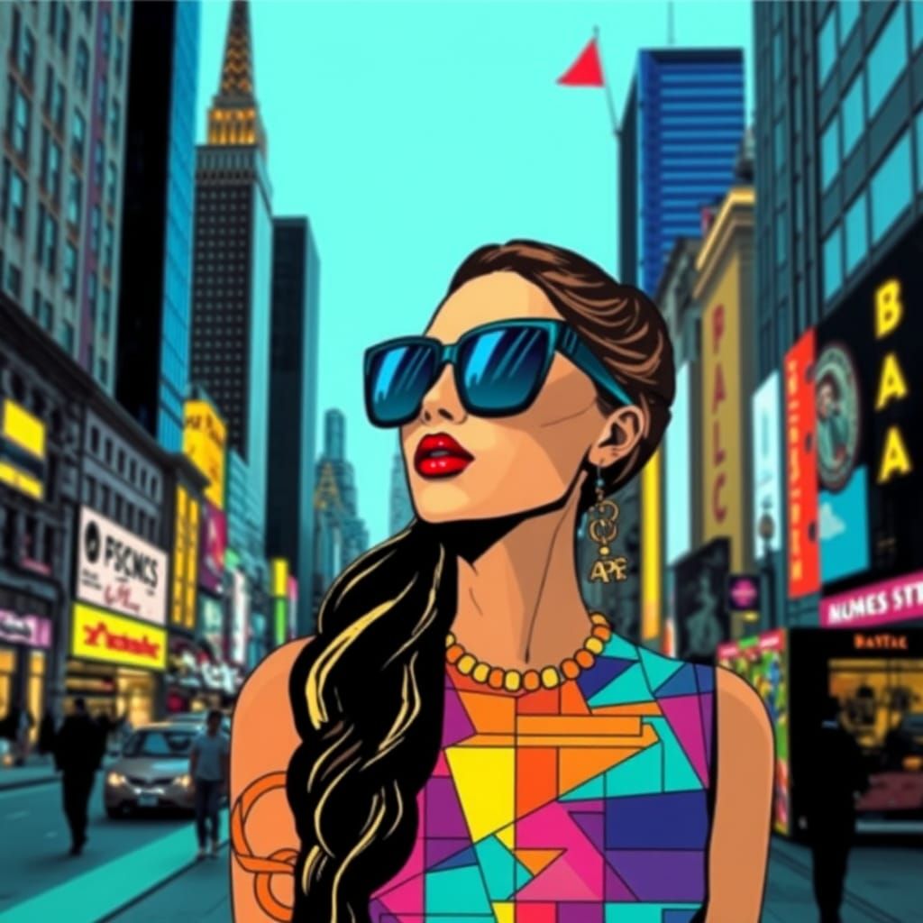 Abstract Screenprint: Math Art Lady in Surreal City