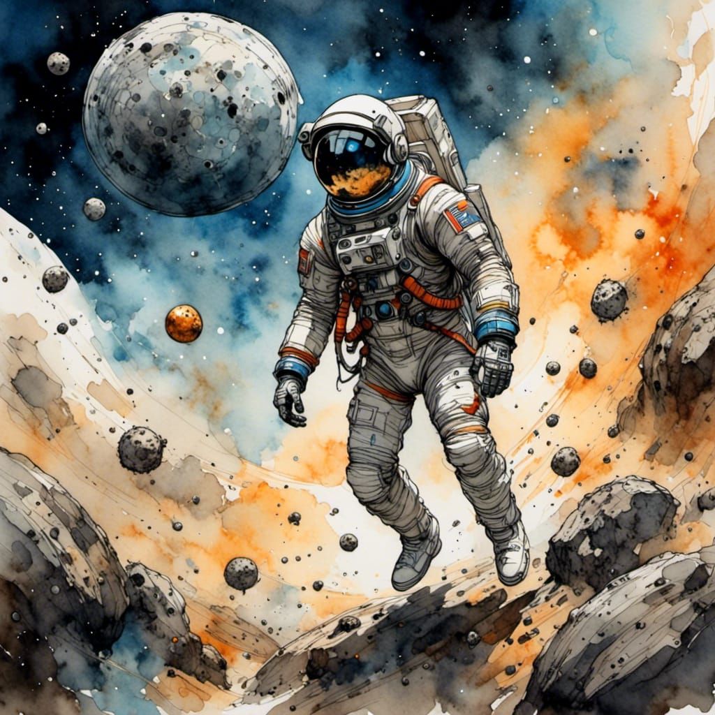 Spaceman navigating an asteroid field <lora:Caffeine Fuelled...