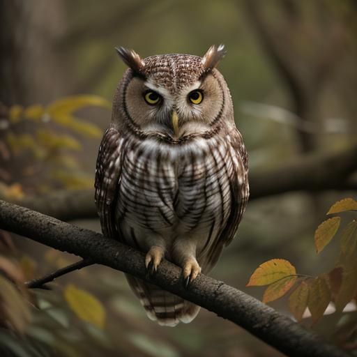 Owl on Branch in Cinematic Film Style