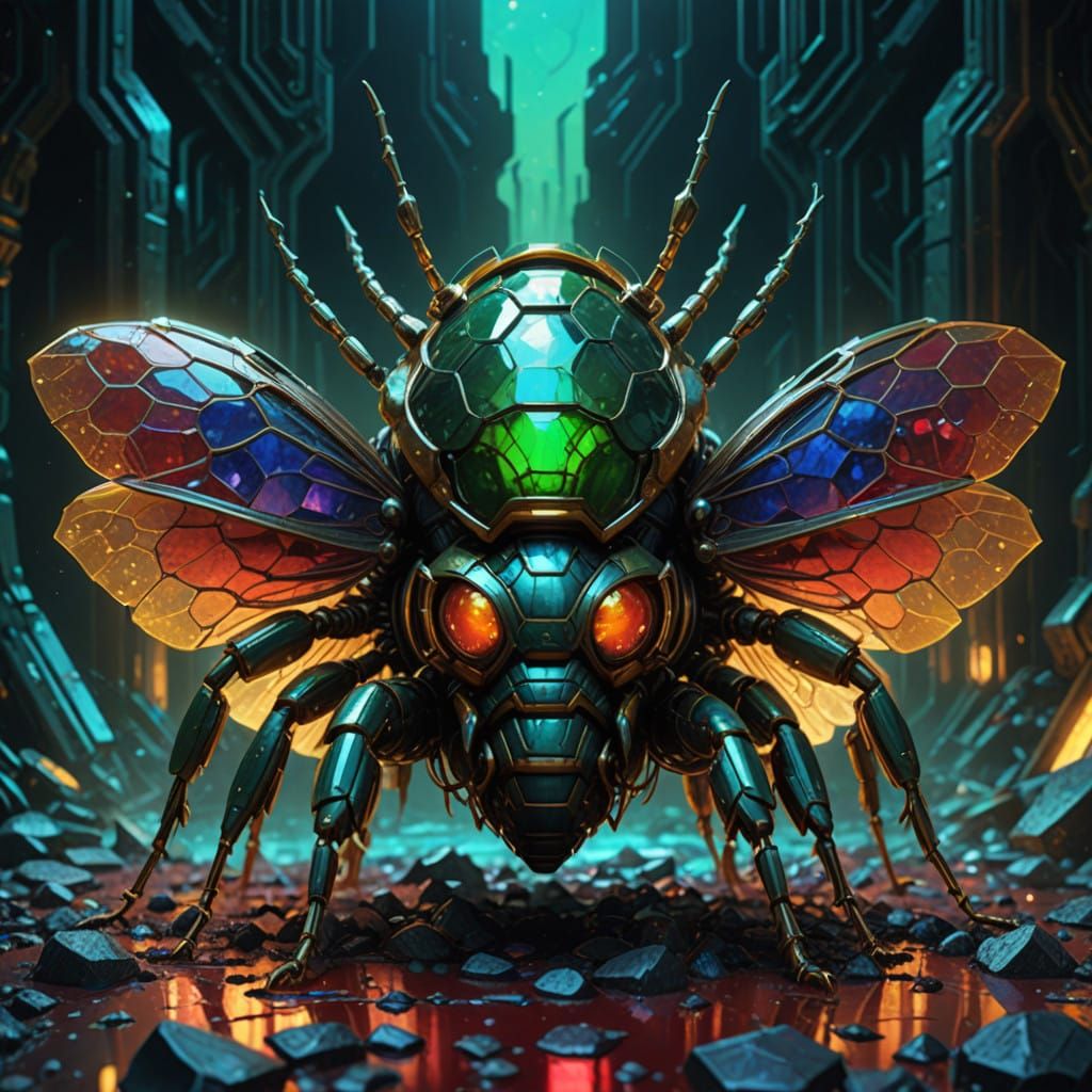 Cyberpunk Mecha Queenbee Emerges from a Biomechanical Hive