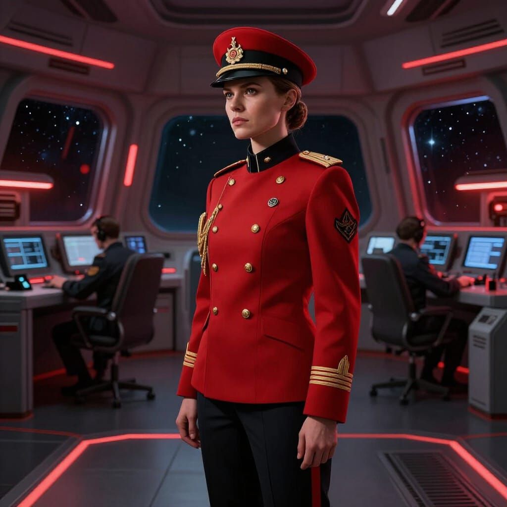Futuristic Naval Officer in Red Prussian Uniform