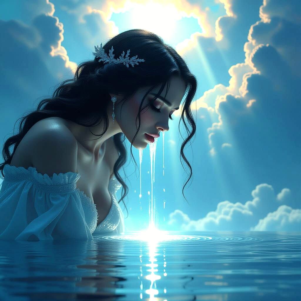 Celestial Woman Weeps Over Earth, Creating Oceans