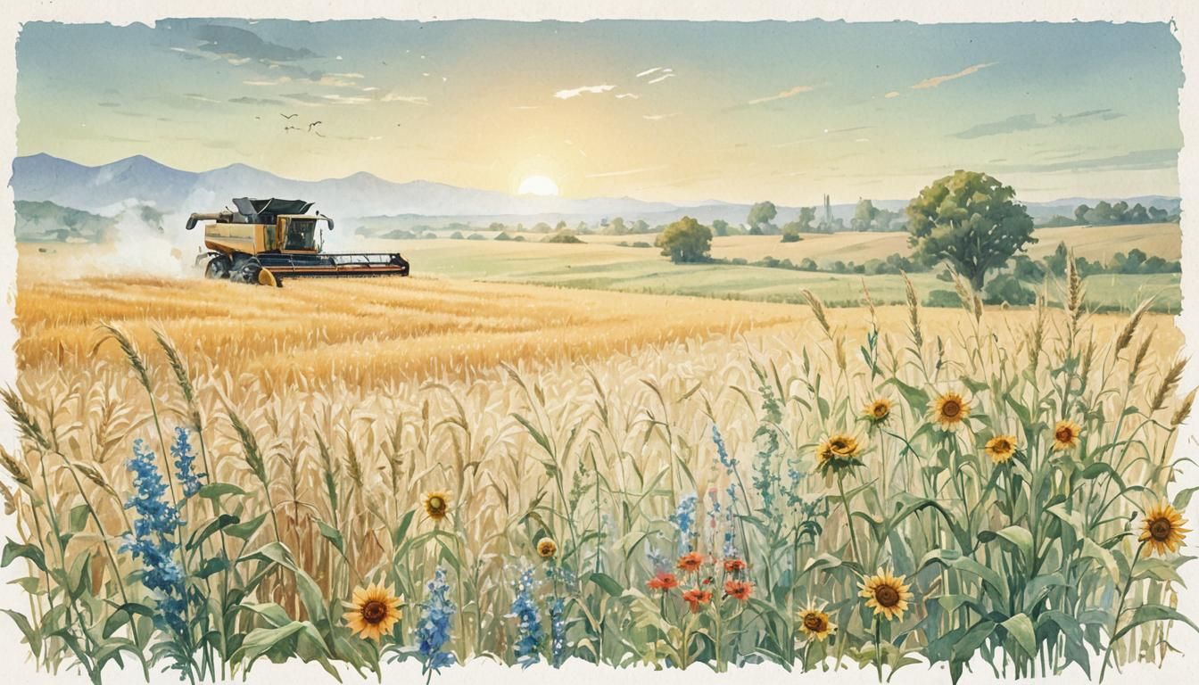 Golden Wheat Field Harvest: Fantasy Landscape Art