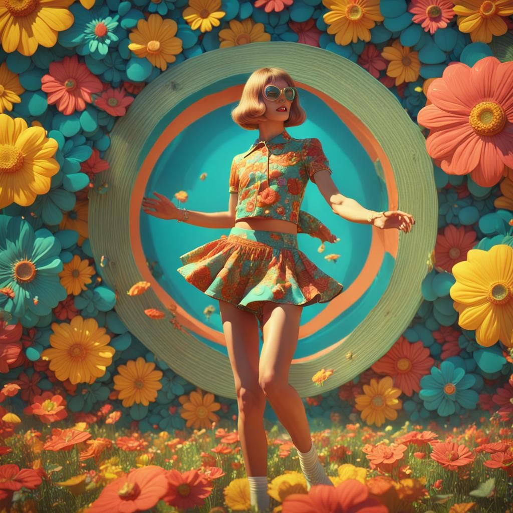 Vintage Girl Dancing to Vinyl Records