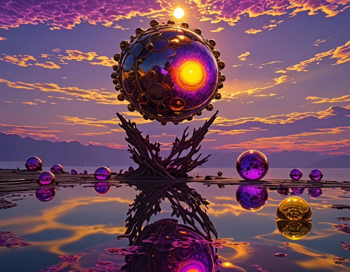 Birefringent Fractal Sky Reflected with Spirographical Undul...