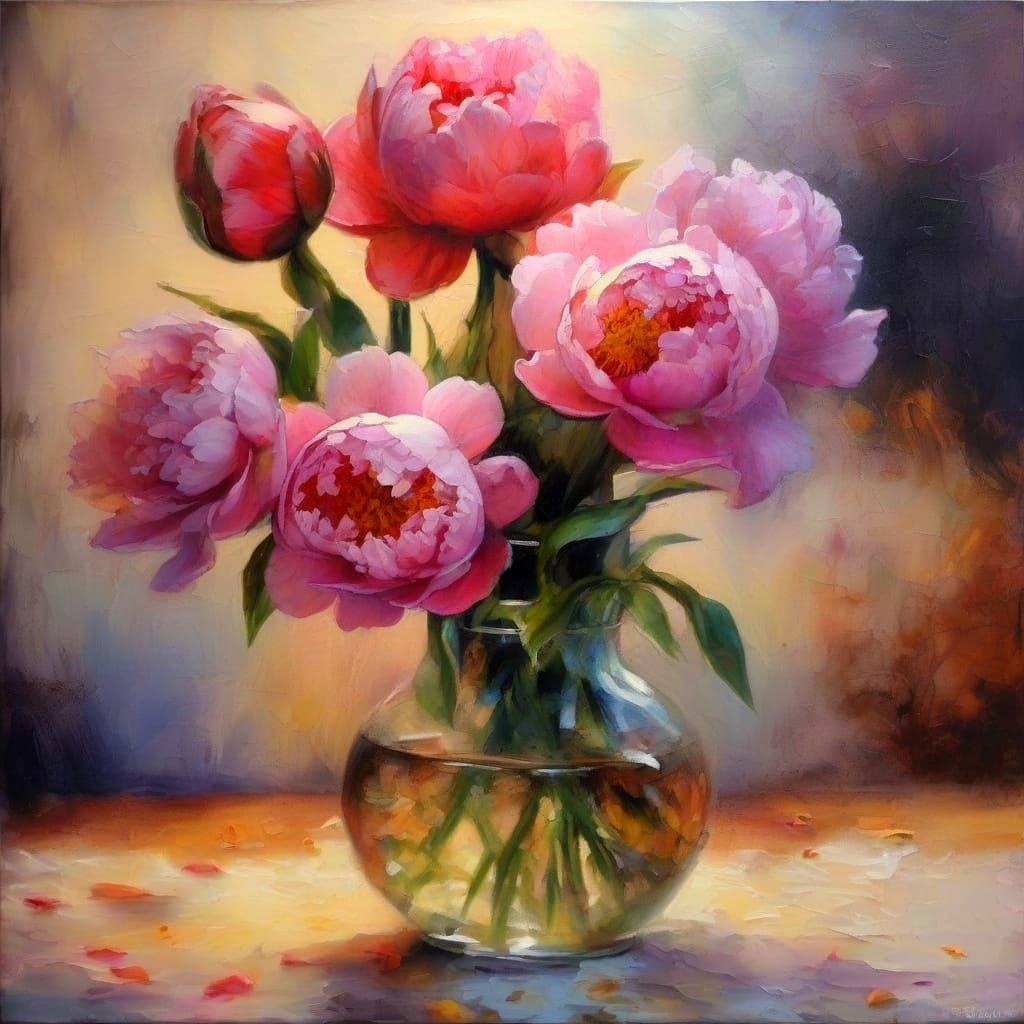 Colorful Vintage Still Life with Flowers in a Pitcher