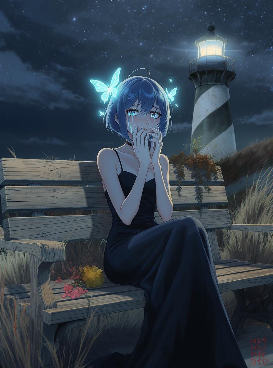 Max Caulfield Crying by Lighthouse in Cel-Shaded Style