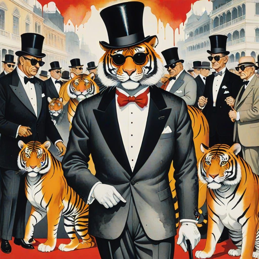 Tiger in Tuxedo at Society Event