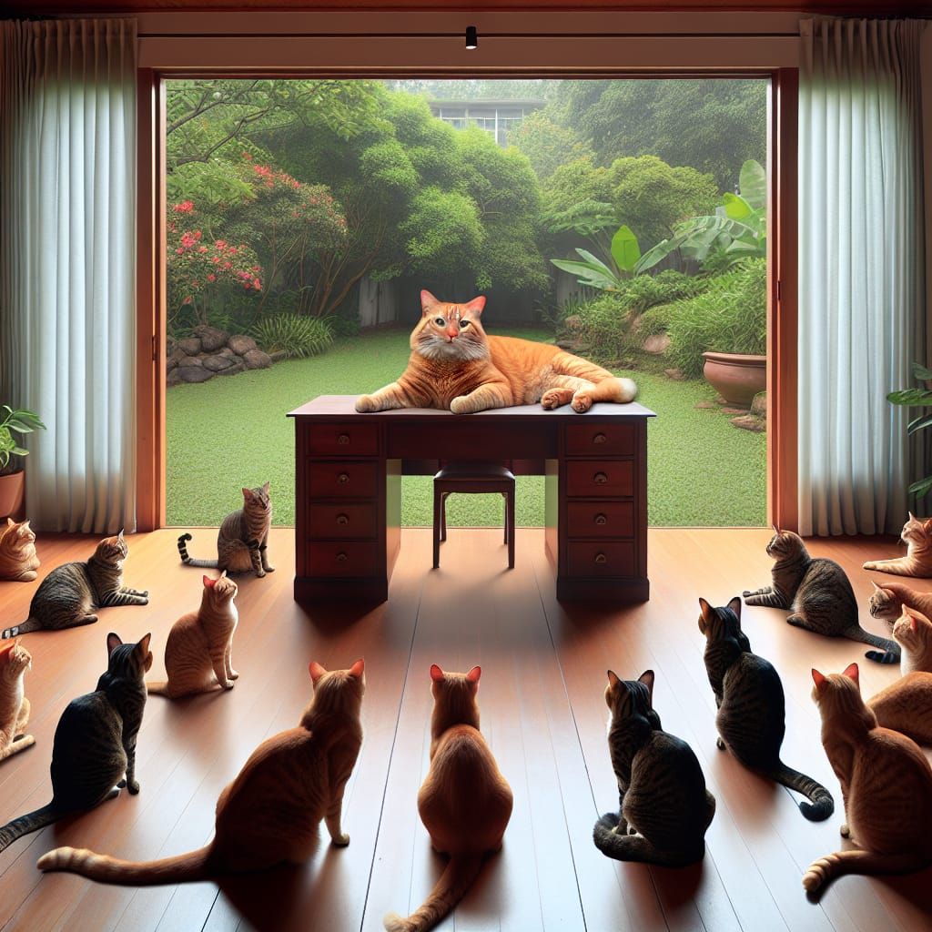 Ginger Cat Commands Attention in Whimsical Study