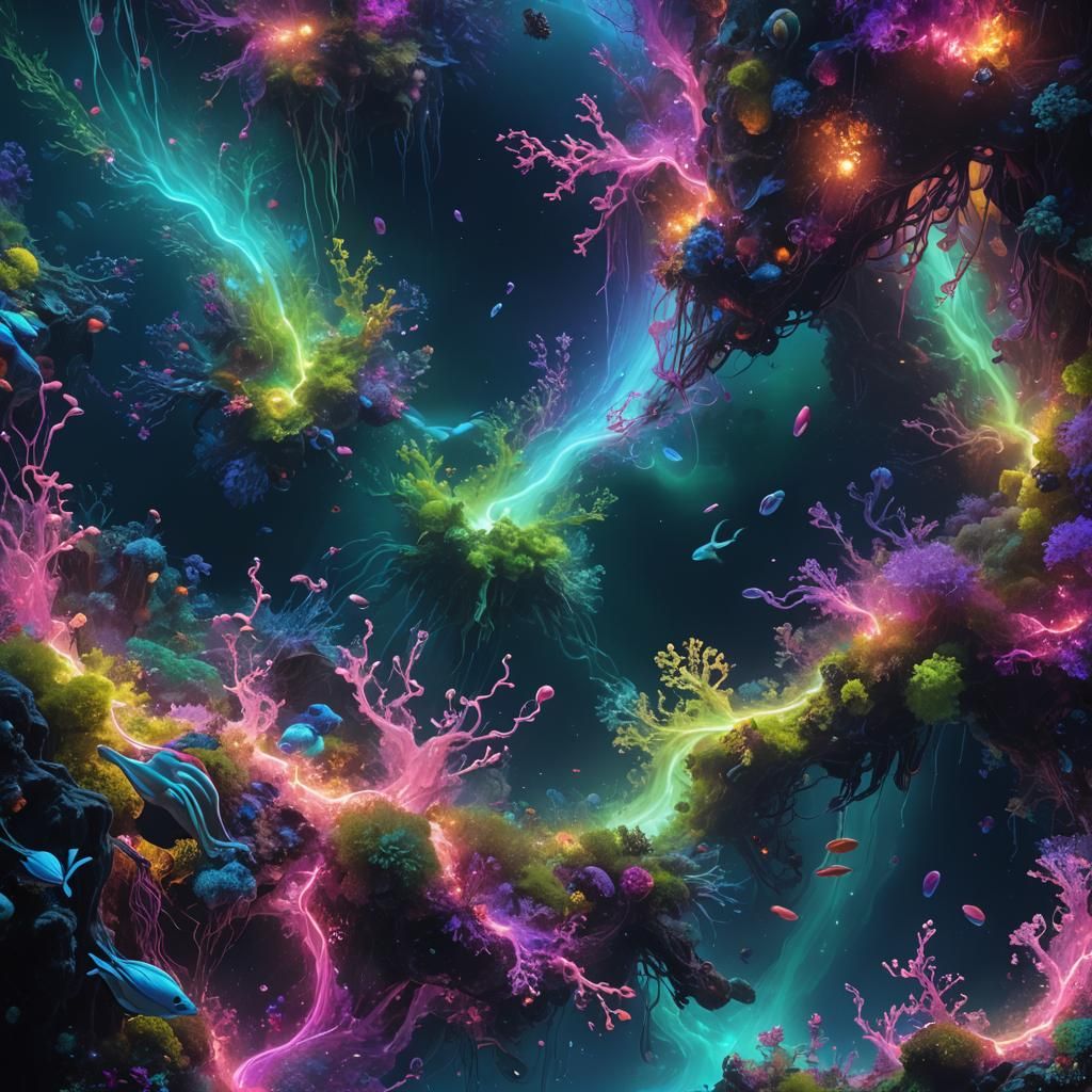 Bioluminescent Water World from Space in Digital Art