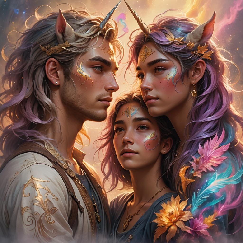 Mystical Seeker with Unicorn in Hyperrealistic Style