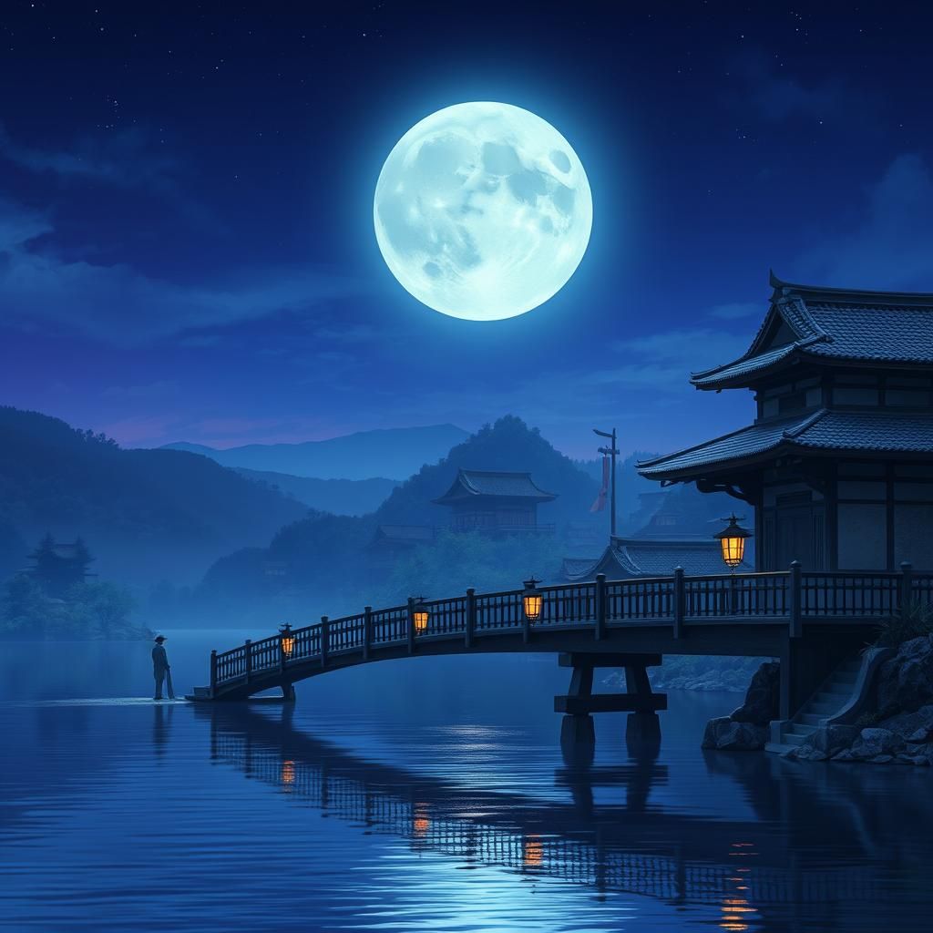Mystical Bridge at Night: Dreamlike Matte Painting