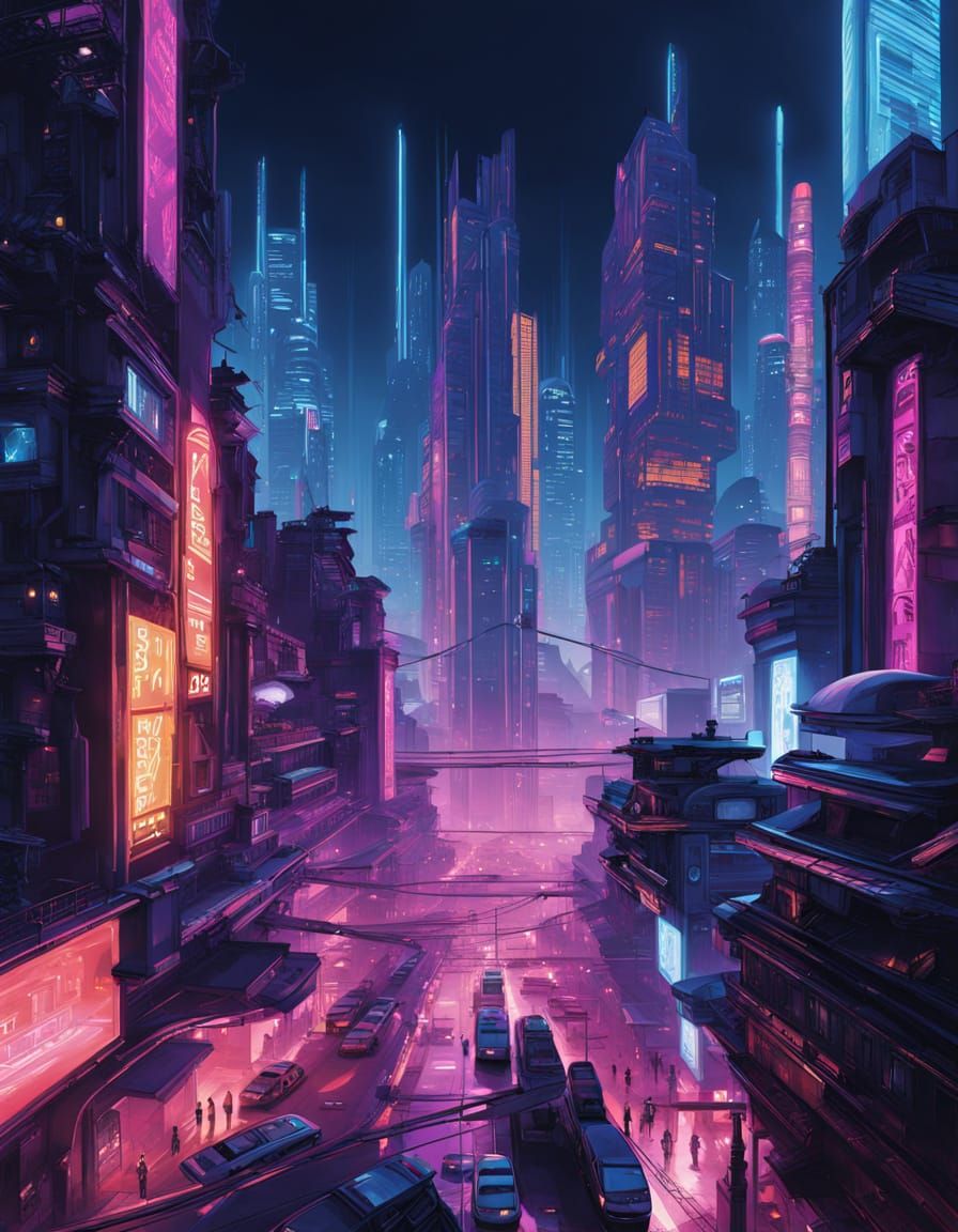 Dazzling Cyberpunk Cityscape at Night