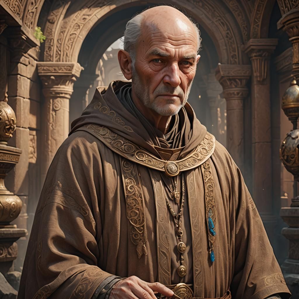 Pleasant Older Man in Brown Robes: Fantasy Art