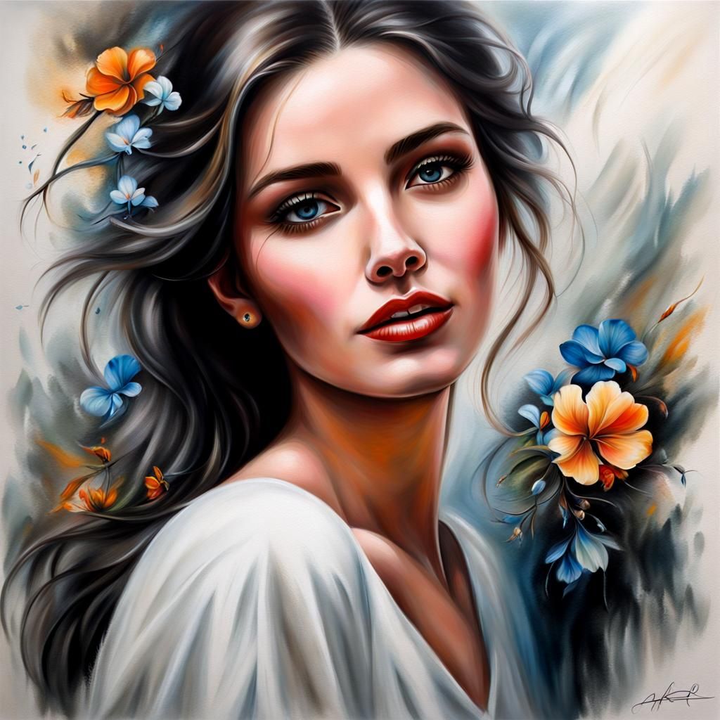 Timeless Beauty: A Portrait in Oil and Airbrush