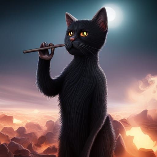Black Cat Smoking Cigar Fantasy Concept Art