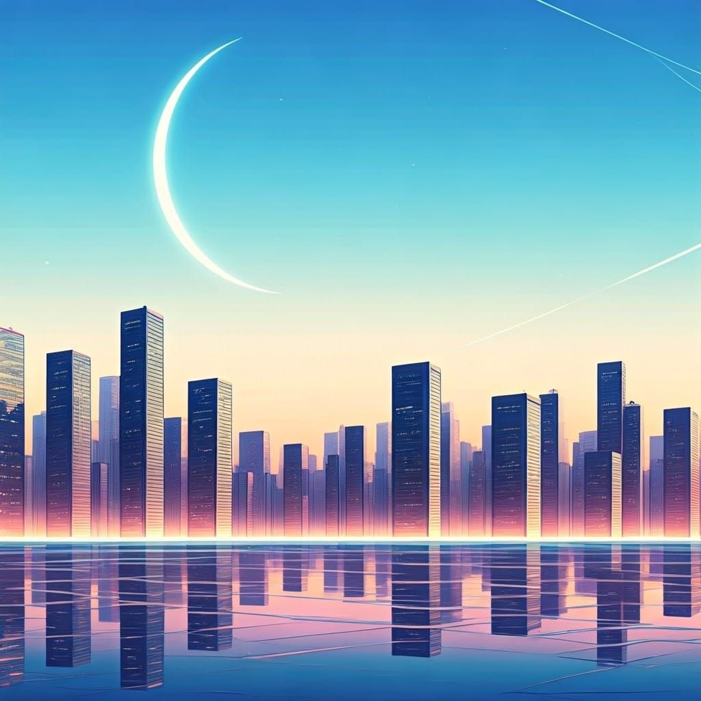 Surreal Futuristic Cityscape at Dusk with Soft Pastel Hues