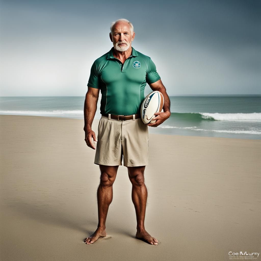 Rugby Player Portrait on Beach, Professional Photography