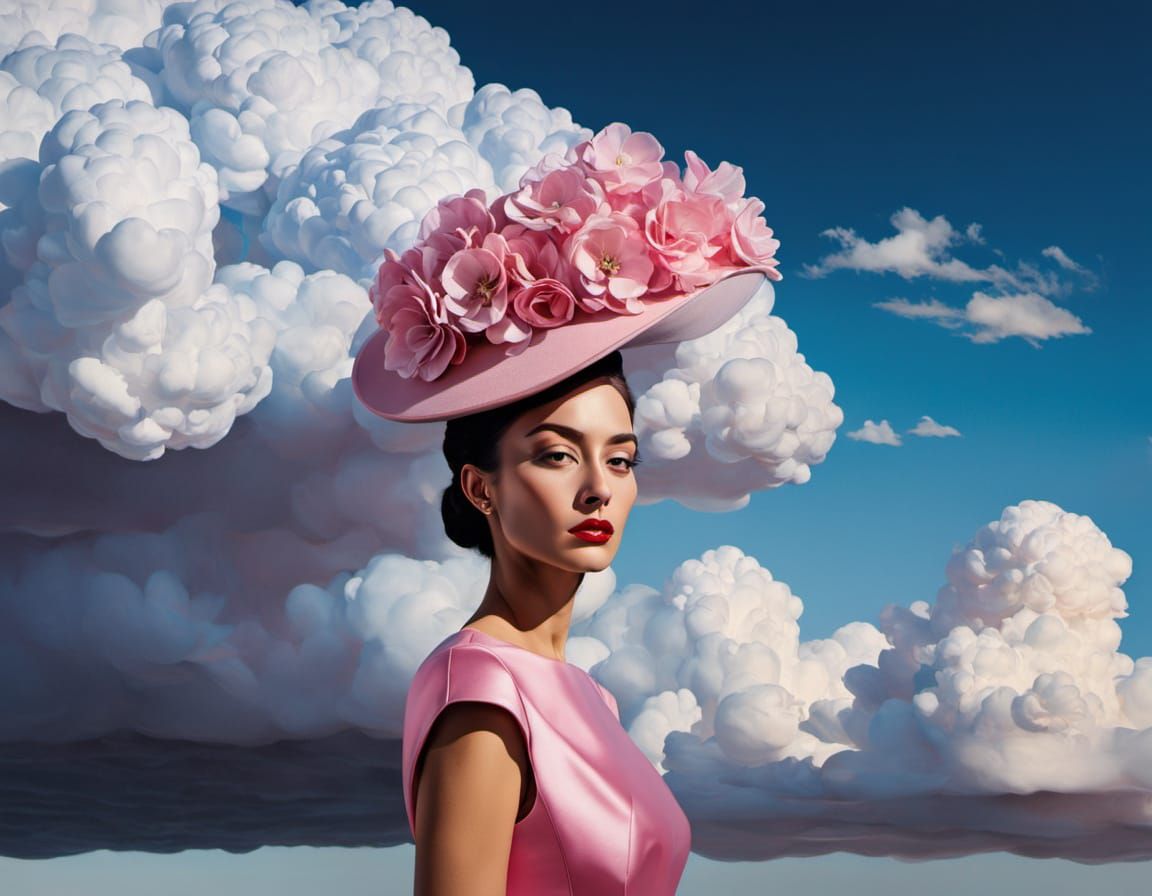 Pink Hat and Dress: Surrealist Oil Painting