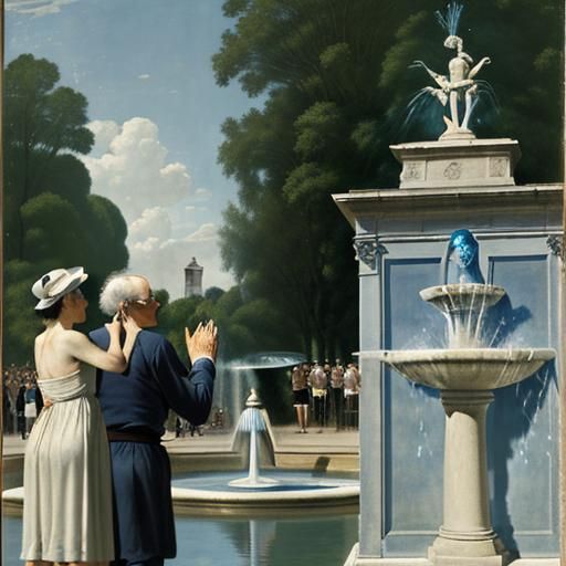Fontainebleau Fountain Scene in Rothko and Ingres Style