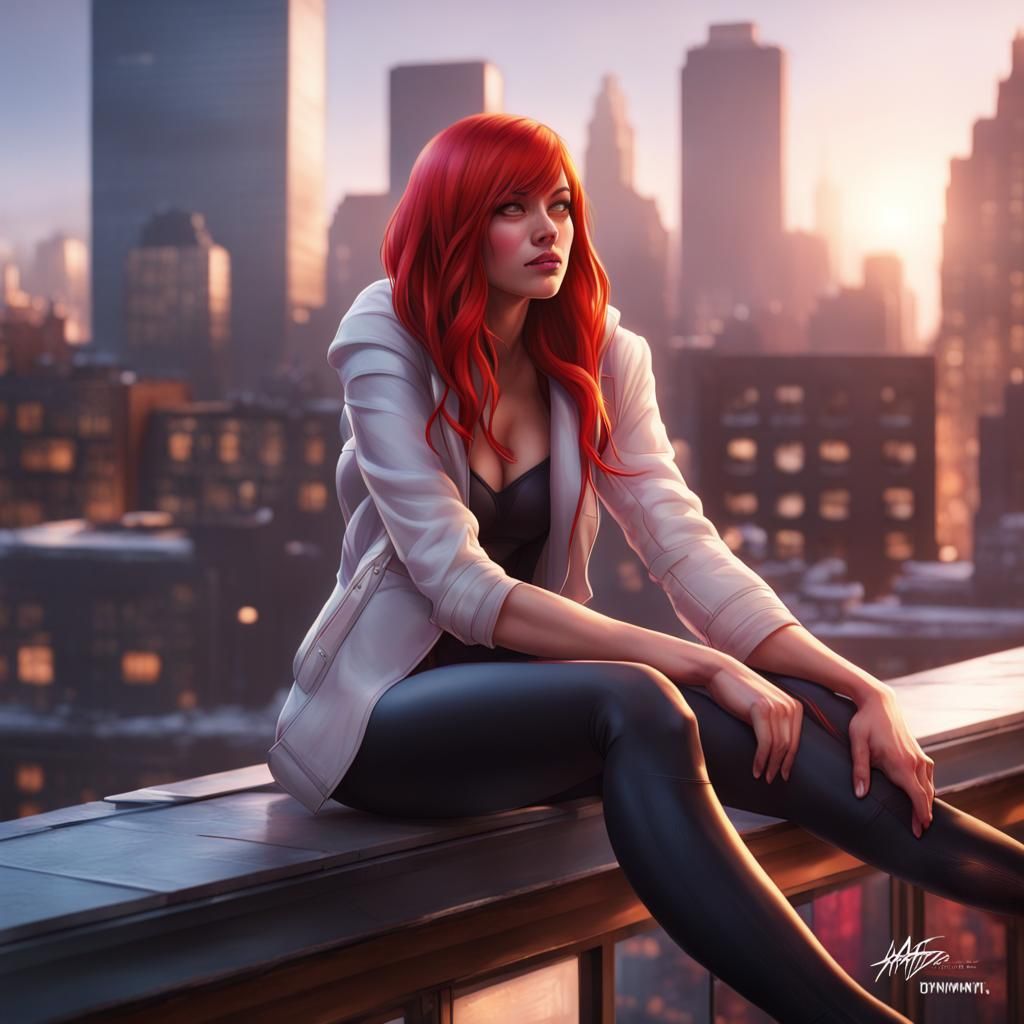 Rooftop Embrace: Mary Jane and Spider-Gwen, Hyperdetailed Ar...