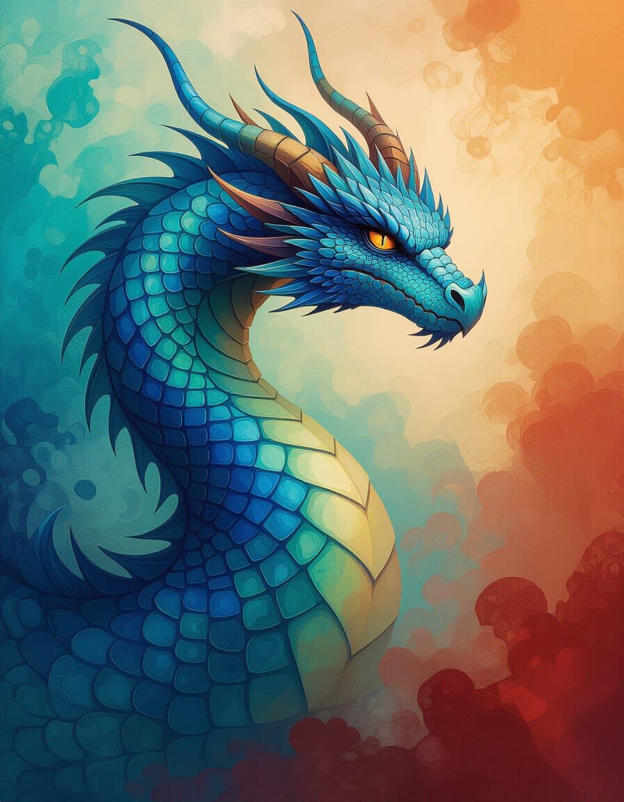 Iridescent Dragon Portrait in Fantasy Realism Style