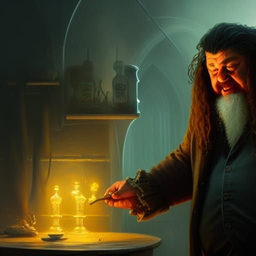 Hagrid Potion Crafting: Dark Fantasy Concept Art