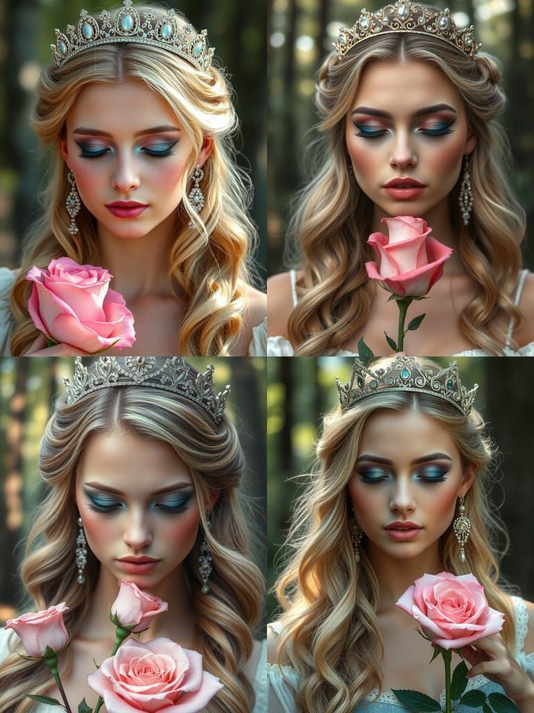 Renaissance Princess with Shimmering Eyes and Wavy Hair