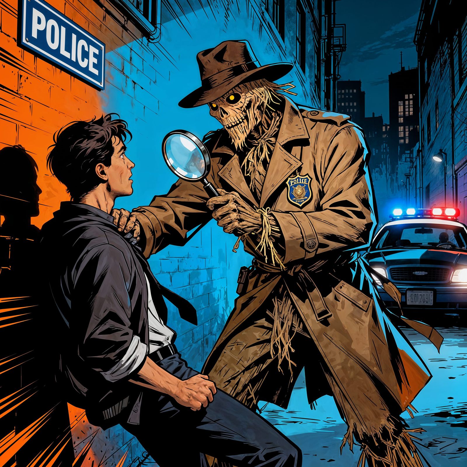Scarecrow Detective Arresting Suspects
