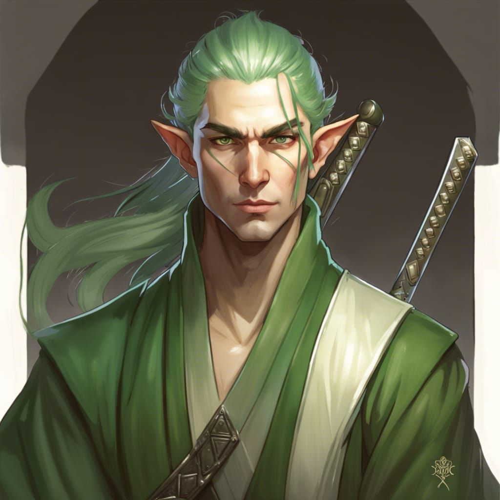 Elf with Katana in Digital Art Style