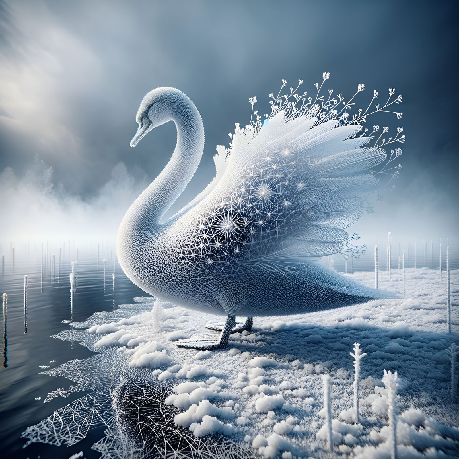 Snowflake Swan Point Cloud Rendering on Frozen Lake