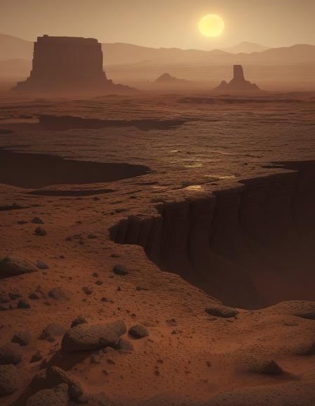 Martian Humanoid in Surreal Oil Painting Landscape