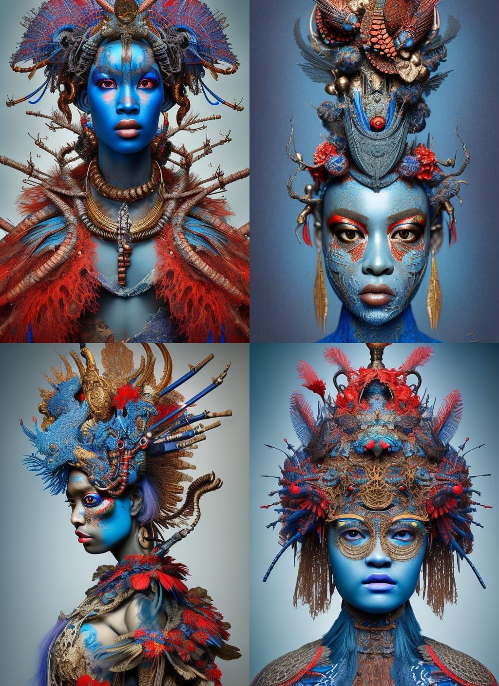 African Crowned Pigeon Warrior in Elaborate Dress