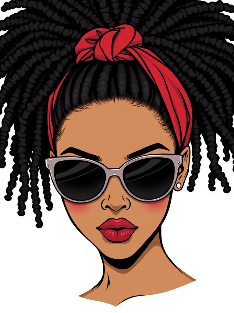 Elegant Woman with Dreadlocks and Red Scarf Illustration