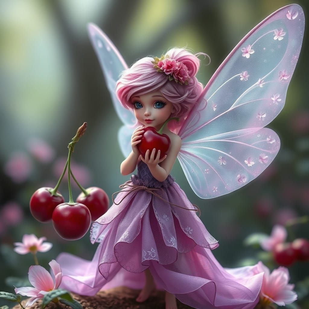 Enchanted Cherry Fairy in Whimsical Wonderland