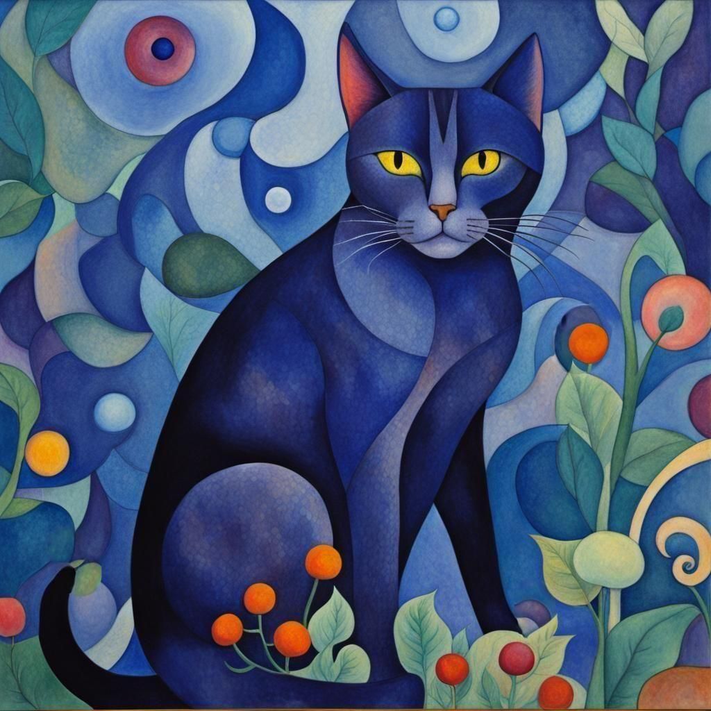 Harmonious Cat in Vibrant Abstract Floral Design