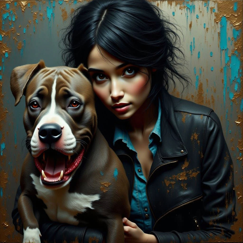 Woman and Pit Bull Terrier with Intense Emotion